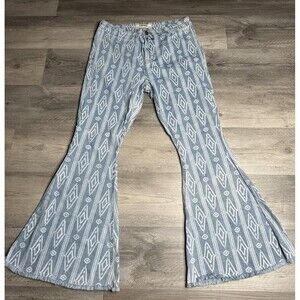 Rock & Roll Denim Aztec Bell Bottom Flare Jeans Womens 33x29 Boho
